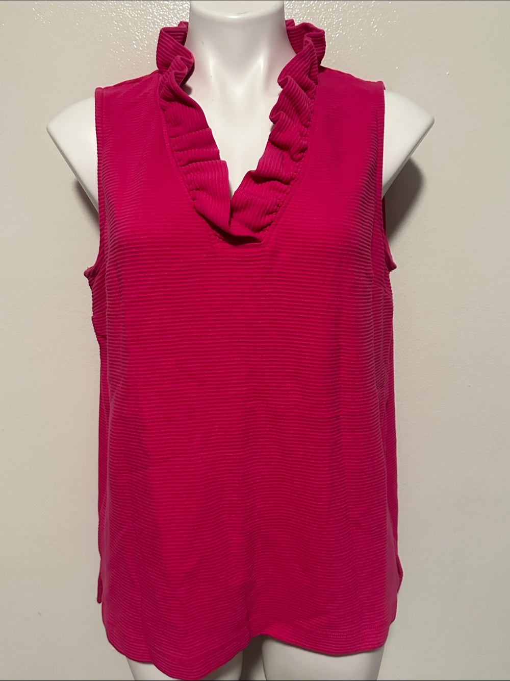 crown & ivy Ruffle V-Neck Sleeveless Tank - Hot Pink